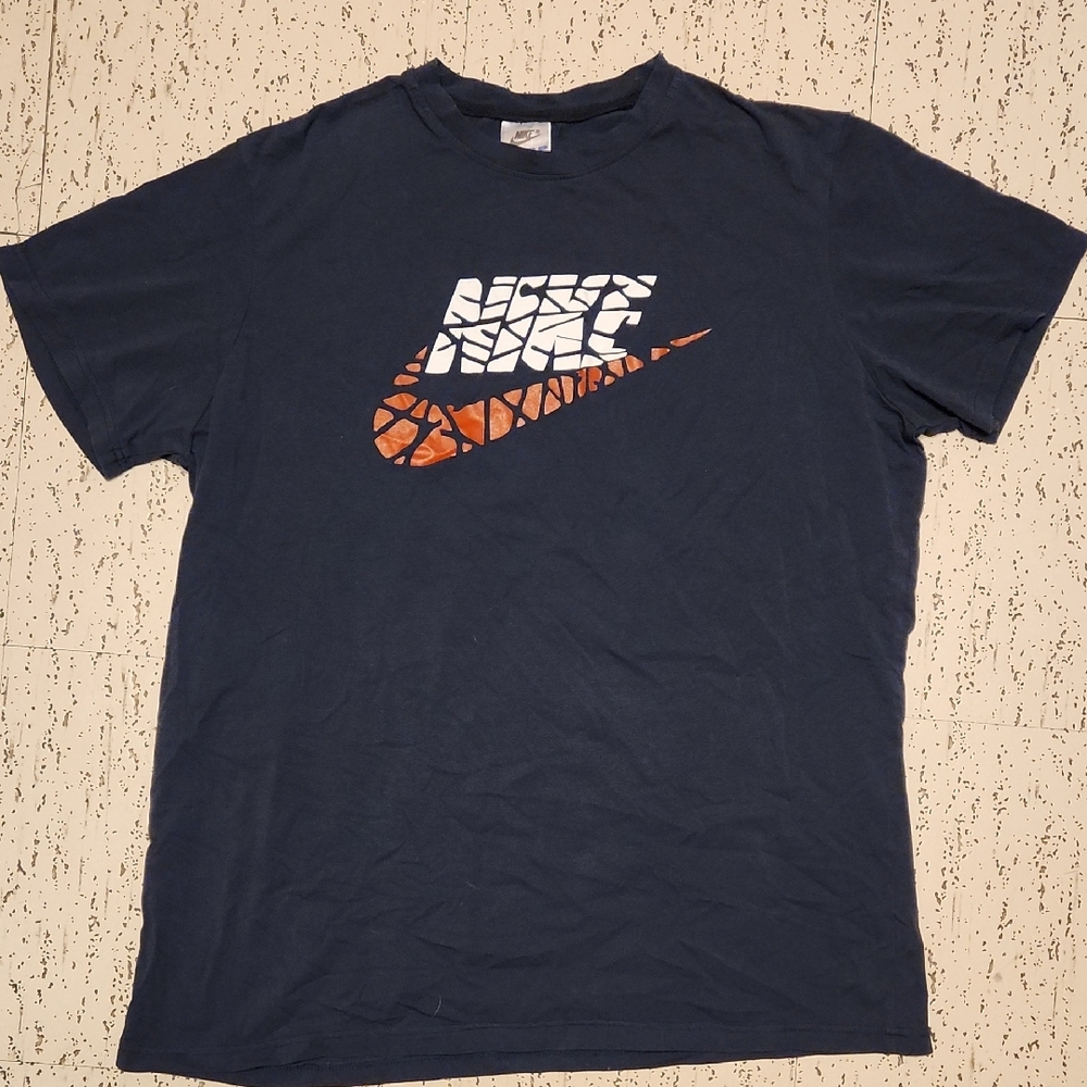Nike Navy Blue Broken Speckle Big Logo Crewneck T-Shirt Vintage 90s RARE
